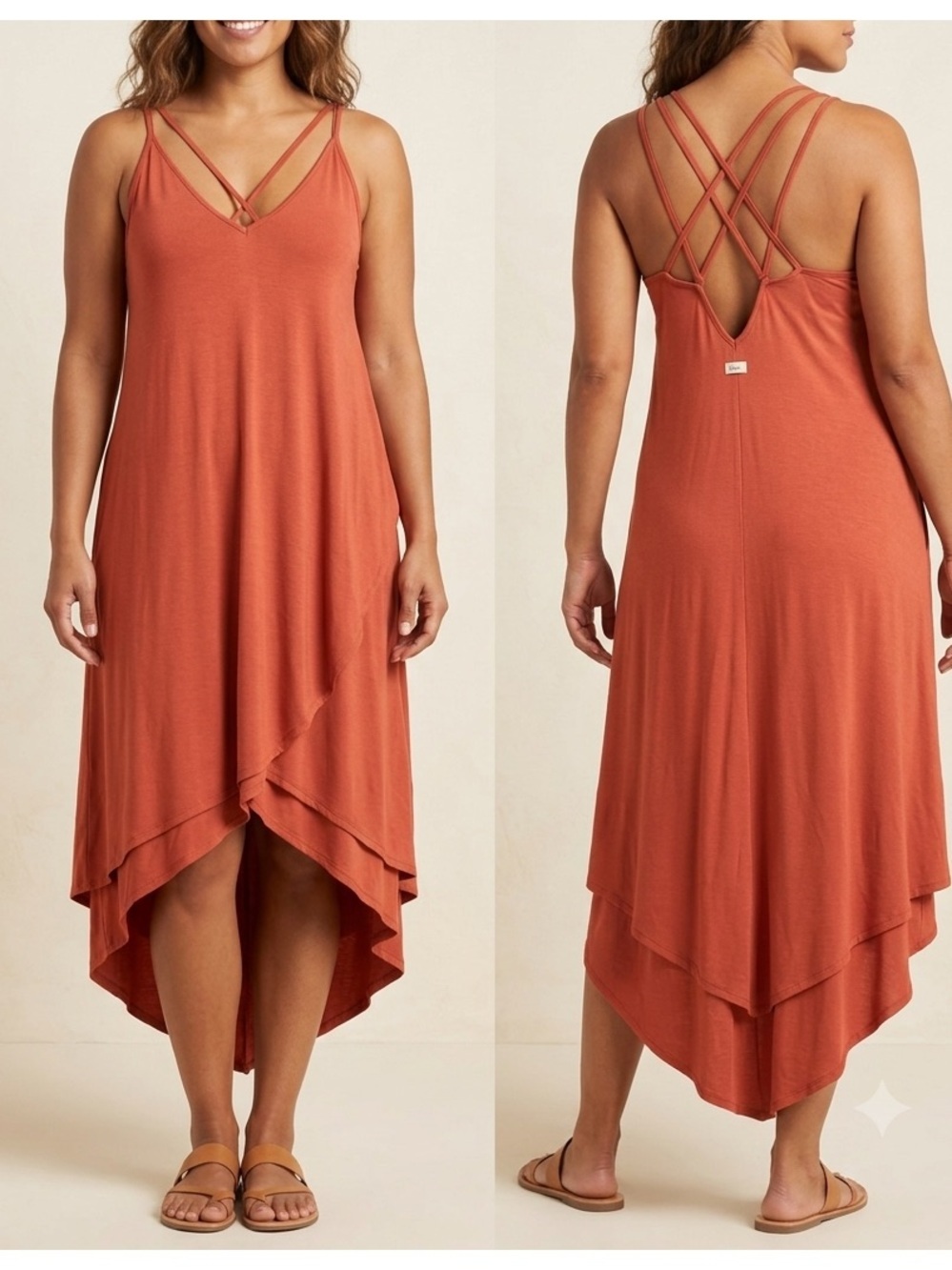 Lush Rust Orange Strappy V-Neck Hi-Low Dress